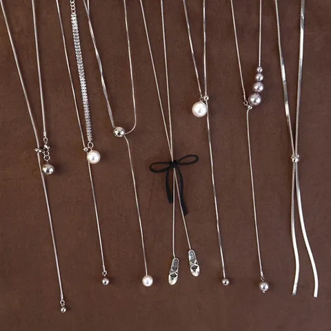 Long Adjustable Artificial Pearl Necklace Stainless Steel Alloy Snake Chain Y-Shape Lariat Necklace Elegant Sweater Chain For Women Party Jewelry