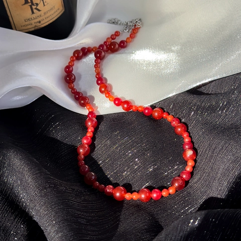 Collana di Perline di Agata Rossa in Nuovo Stile Cinese per Donna Elegante Collana di Pietre per Uso Quotidiano Regalo