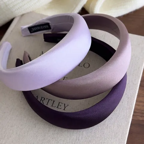 Vintage Satin Padded Headband For Women Wide Brim High Top Elegant Solid Color Hair Hoop Handmade Purple Hair Accessories