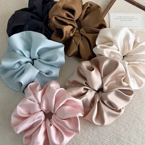 Oversized Satin Scrunchie For Women High Elasticity Solid Color Ponytail Holder Simple Elegant Hair Tie Hair Accessories