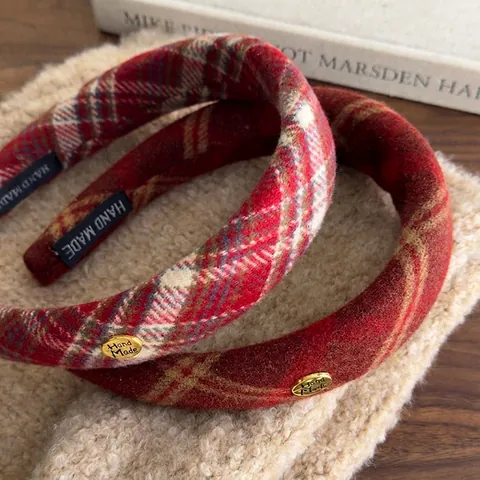 Vintage Rote Karierte Stoff Haarband Für Damen Retro Gepolstert Handgemachtes Stirnband Weihnachten Neujahr Karo Haarschmuck