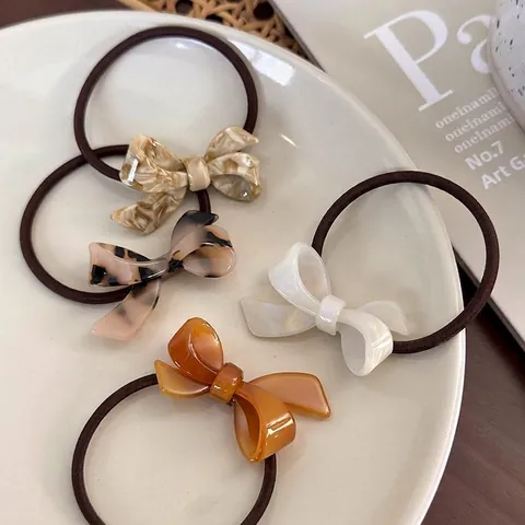 Elastico per Capelli con Fiocco Vintage Francese Motivo Marmo Tartarugato Resina Acetato Porta Coda Accessori per Capelli