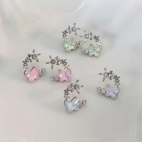 Butterfly Star Flower Stud Earrings With 925 Sterling Silver Earring Post Copper Zirconia Forest Style Elegant Jewelry For Women