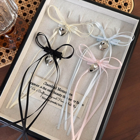 Süße Schleife Haarklammer Mit Metall Herzanhänger Eleganter Satin Entenschnabel Clip Für Damen Mädchen Täglicher Haarschmuck