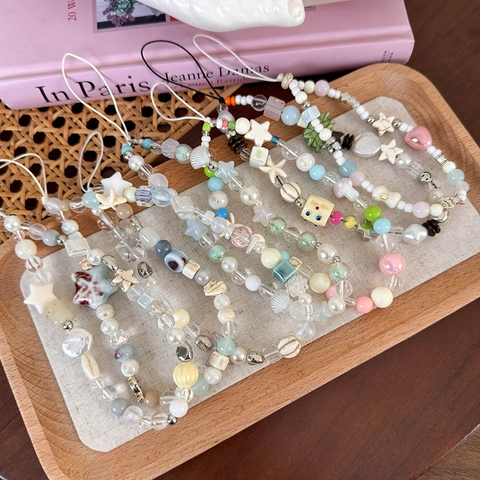 Ciondolo per Cellulare in Perline Fatto a Mano Con Plastica Resina Perla Artificiale Conchiglia Stella Marina Stile Coreano Donna