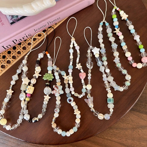Ciondolo per Cellulare in Perline Fatto a Mano Con Plastica Resina Perla Artificiale Conchiglia Stella Marina Stile Coreano Donna