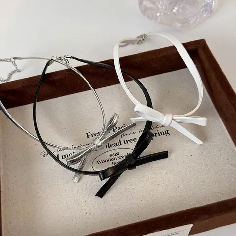 Vintage PU-Leder Schleife Choker Halskette Für Damen Retro Minimalistischer Koreanischer Stil Verstellbarer Süßer Halsschmuck