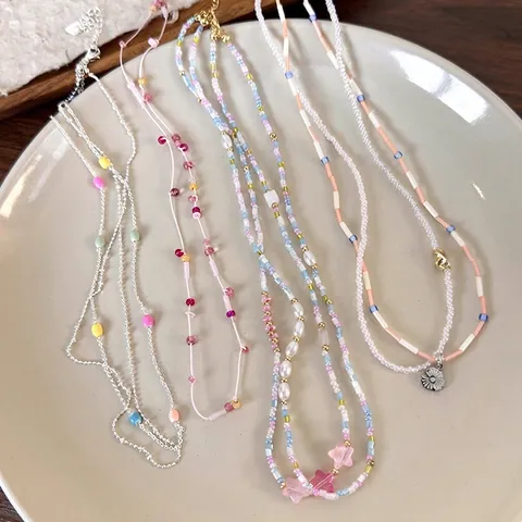 Collana Colorata in Resina con Perline per Donna Stile Dolce Fatto a Mano Stella Fiore Cuore Ciondolo Collane Gioielli Boho Quotidiani Regalo