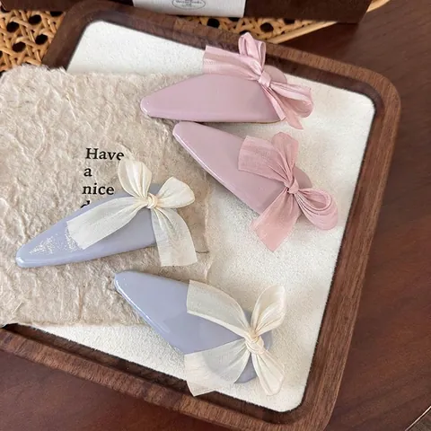 Sweet Ballet Style Leather Fabric Bow Water Drop Snap Clip Cute Hair Accessory For Women Girls Side Hairpin Headwear