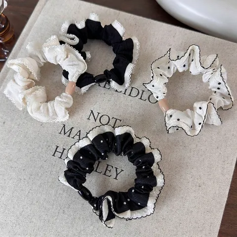 Coleteros Elegantes de Lunares con Encaje Tela de Alta Elasticidad Lazos para el Pelo Dulces para Coletas Mujer Niña Accesorios para el Cabello
