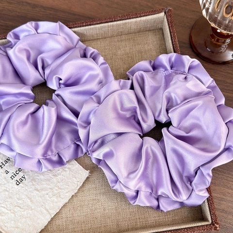 Grands Chouchous en Satin Violet Pour Femmes Style Balletcore Élastiques Cheveux Plissés Texture Satin Élégants Accessoires Quotidien