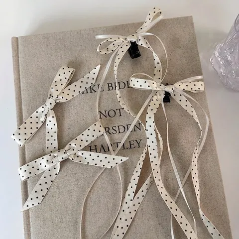 Pinza para el Cabello con Lazo de Cinta de Lunares Estilo Ballet Tela de Tela Retro Francesa con Cintas Largas para Mujeres y Niñas