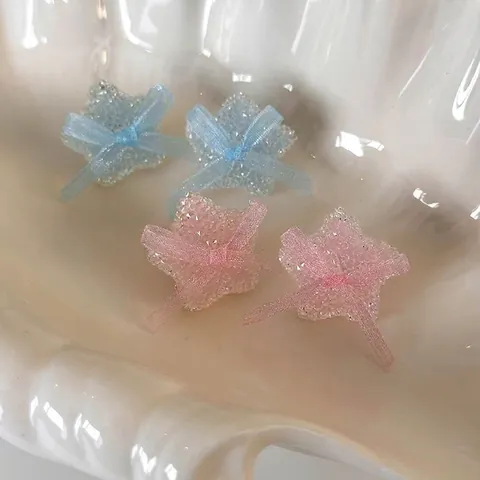 Süße Harz Zucker Stern Ohrstecker Mit Stoffschleife Rosa Blau Stern Ohrringe Für Damen Mädchen Täglicher Modeschmuck