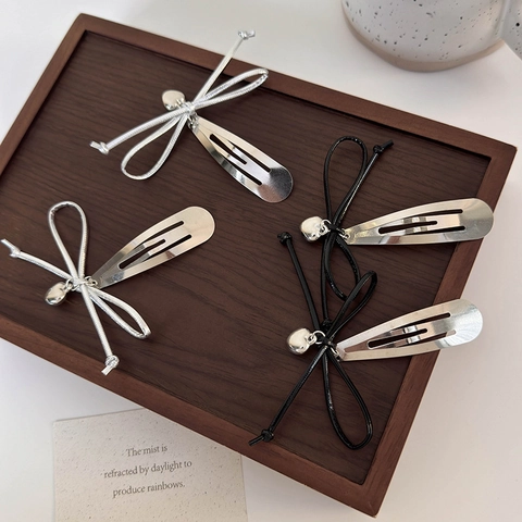 Süße Coole Schleife Haarklammer Mit Herzanhänger Legierung Gewebte Kordel BB Clip Seitenclip Für Damen Mädchen Accessoires