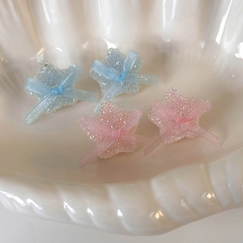 Süße Harz Zucker Stern Ohrstecker Mit Stoffschleife Rosa Blau Stern Ohrringe Für Damen Mädchen Täglicher Modeschmuck
