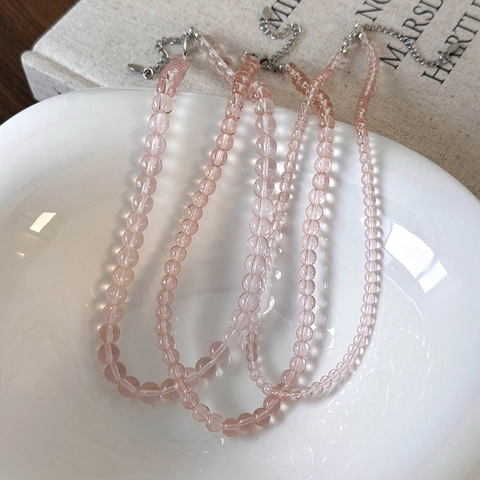 Süße Rosa Glas Perlenkette Für Damen Transparente Geometrische Perlen Choker Halskette Mit Verstellbarer Kette Schmuck Geschenk