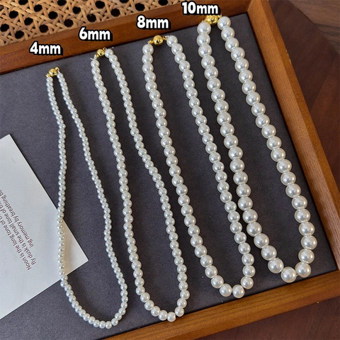Elegante Collana di Perle Artificiali da Donna in Lega con Chiusura Magnetica Oro Perla Bianca Rotonda Gioielli