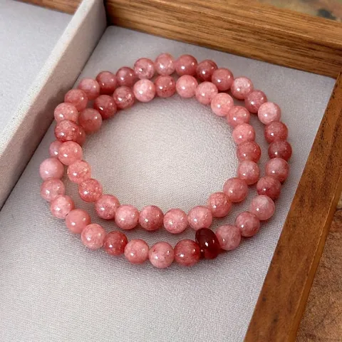 Pulsera de Doble Capa de Cuentas de Piedra Natural Rosa de Nuevo Estilo Chino para Mujer Cuentas de Cuarzo Fresa Joyería de Piedra Pulida