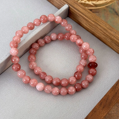 Pulsera de Doble Capa de Cuentas de Piedra Natural Rosa de Nuevo Estilo Chino para Mujer Cuentas de Cuarzo Fresa Joyería de Piedra Pulida