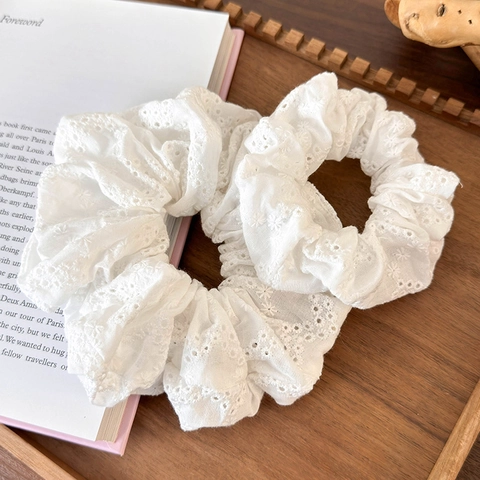 Vintage Bianco Pizzo Ricamo Elastici per Capelli Floreale Traforato Tessuto Elastici per Donne Ragazze Elegante Pastorale