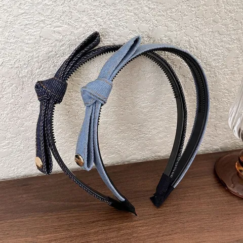 Cerchietto In Denim Con Fiocco Per Donna Design Antiscivolo Con Fibbia In Metallo Dorato Perfetto Per L'Uso Quotidiano Casual