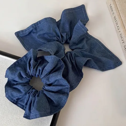 Scrunchies in Tessuto Denim Vintage Cuciture a Contrasto Grande Elastico per Capelli Plicsettato Stile Foresta Fresco Anello per Capelli Donna Accessori