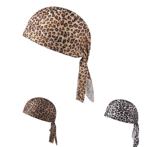Durag en Satin Imprimé Léopard Chapeau de Pirate pour Hommes Femmes Unisexe Style Hip Hop Foulard en Polyester Protection Solaire Extérieure
