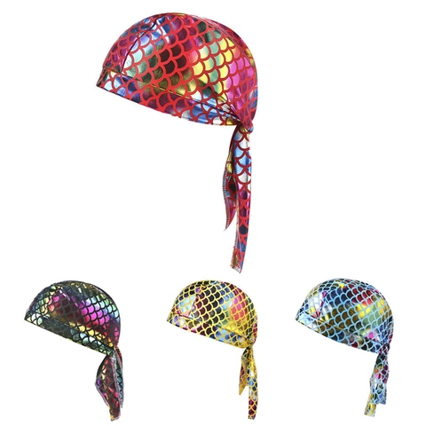 Metallisches Fischschuppenmuster Durag Für Herren Damen Polyester Piratenhut Hip Hop Headwrap Stirnband Für Outdoor Sport Party