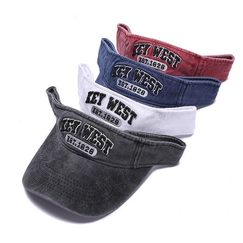 Visera de Sol Unisex de Poliéster Algodón Lavado Retro Ajustable Bordado Key West Sin Parte Superior Verano Deporte Al Aire Libre