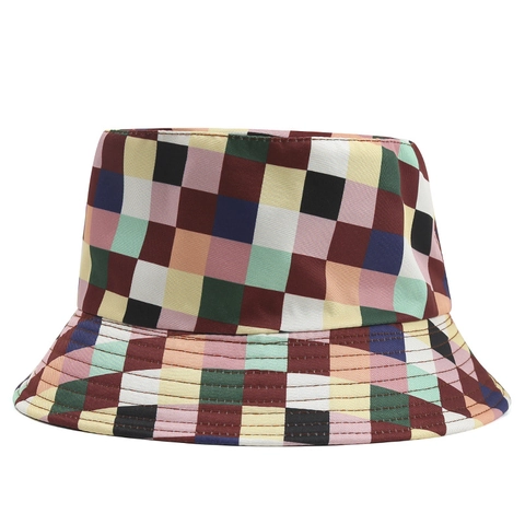 Bob Réversible Unisexe en Polyester Imprimé Géométrique à Carreaux Multicolore Protection Solaire Décontracté