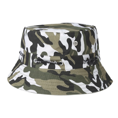 Outdoor Camouflage Polyester Vissershoed Met Verstelbaar Trekkoord Opvouwbare Unisex Vissen Zonbescherming Boonie Hoed Wandelen