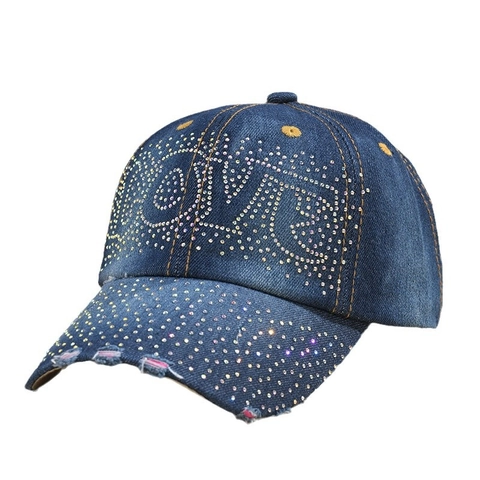 Vintage Distressed Polyester Baseball Cap For Women Rhinestone LOVE Letter Fashion Washed Adjustable Outdoor Sun Hat