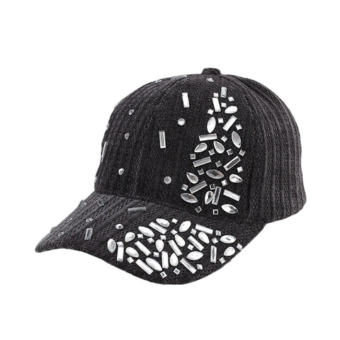 Women's Fashion Rhinestone Polyester Baseball Cap Warm Autumn Winter Sun Hat Adjustable Outdoor Bling Peaked Cap For Lady
