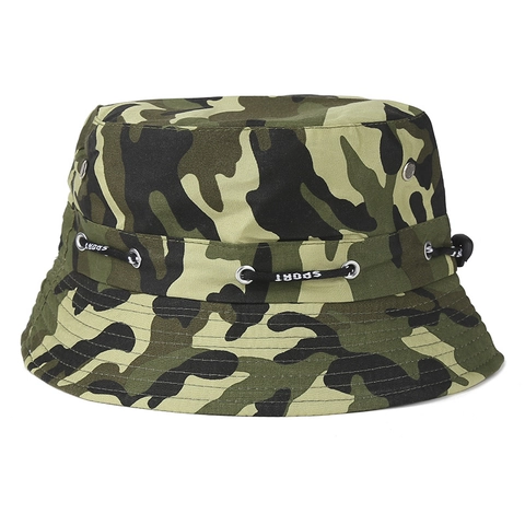 Outdoor Camouflage Polyester Vissershoed Met Verstelbaar Trekkoord Opvouwbare Unisex Vissen Zonbescherming Boonie Hoed Wandelen