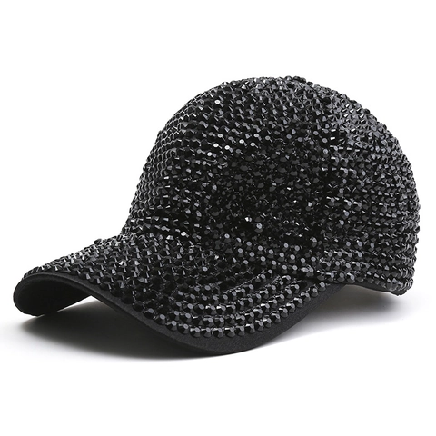 Casquette de Baseball à Strass pour Femmes Hommes Chapeau Brillant avec Cristaux Ajustable Hip Hop Danse Scène Protection Solaire