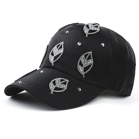 Fashion Rhinestone Leaf Satin Baseball Cap For Women Men Sun Protection Personalized Adjustable Outdoor Sunshade Trucker Hat