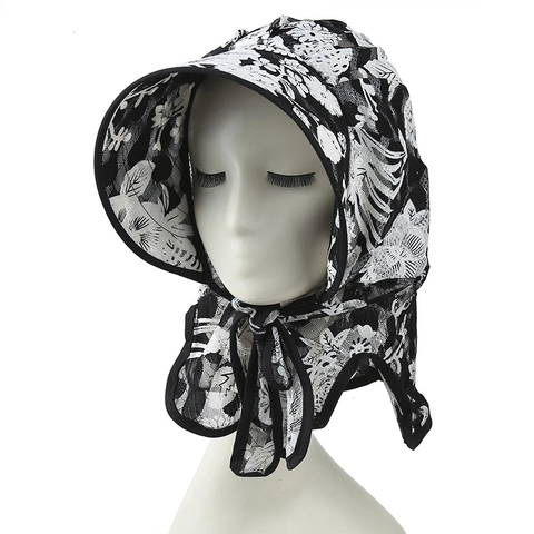 Chapeau de Soleil Floral en Dentelle pour Femme Large Bord Protection du Cou Respirant Protection UV Polyester Extérieur Été