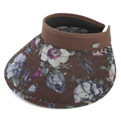 Cappello da Sole Open Top da Donna con Stampa Floreale a Tesa Larga Visiera Protezione UV con Foglia di Metallo Estate Spiaggia