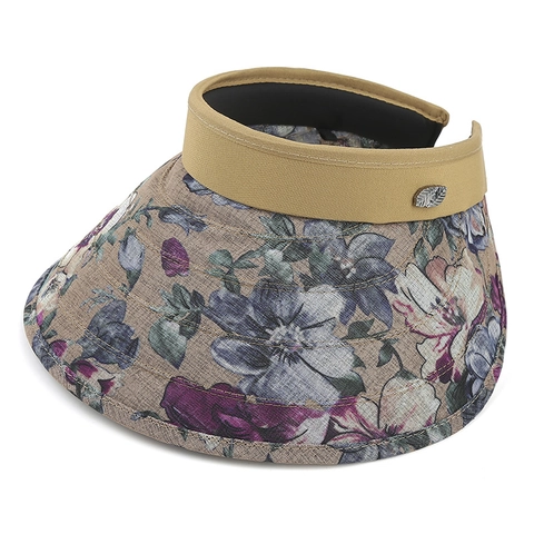 Cappello da Sole Open Top da Donna con Stampa Floreale a Tesa Larga Visiera Protezione UV con Foglia di Metallo Estate Spiaggia
