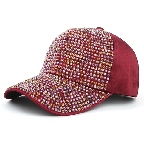 Women Pearl Rhinestone Baseball Cap Korean Style Fashion Adjustable Sun Hat Polyester Satin Hat With Artificial Pearl Embellishment