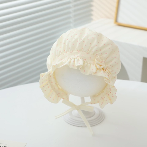 Cappello a Secchiello per Neonato Protezione Solare Pois Volant Stile Corte Cuffia Con Cinturino Sotto il Mento Parasole per Infanti