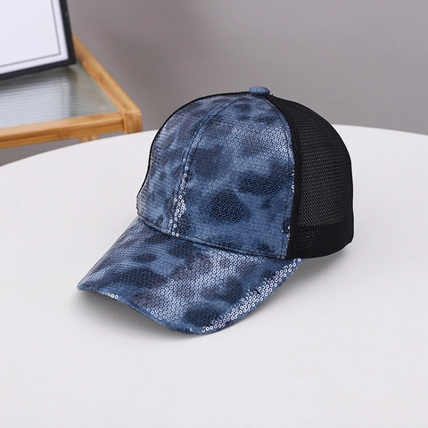 Berretto da Baseball con Paillettes Stampa Leopardata da Donna Cappello Parasole a Rete Traspirante Estivo Regolabile