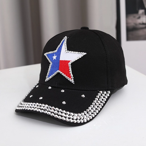 Mode Strass Ster Denim Honkbalpet Katoen Texas Vlag Patchwork Zonnescherm Hoed Fonkelende Hip Hop Streetwear Cap Voor Unisex