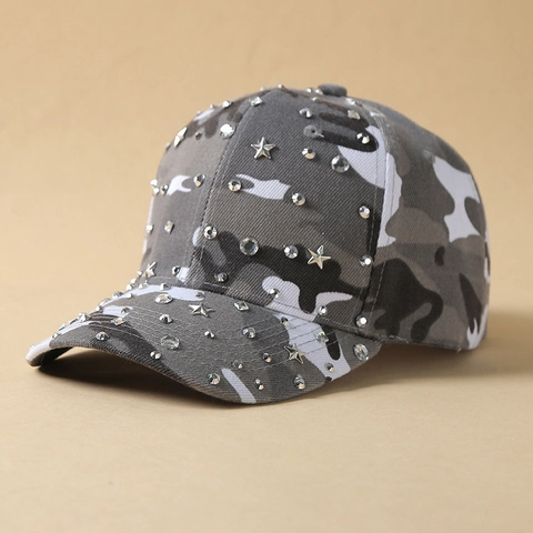 Women Fashion Camouflage Baseball Cap Shiny Rhinestone Artificial Pearl Rivet LOVE Letter Adjustable Sunshade Duck Tongue Hat