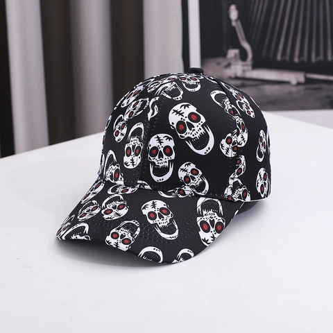 Berretto da Baseball in Cotone con Motivo a Teschio Protezione Solare Outdoor Stile Punk Hip Hop Cappello Regolabile Unisex