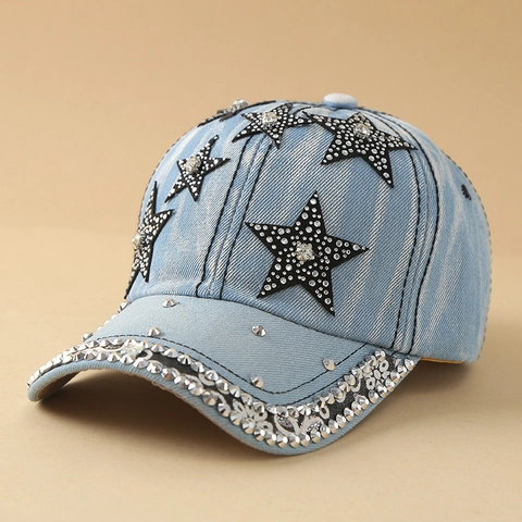 Damen Washed Denim Baseballkappe Mit Strass Perle Stern Schleife Herz Muster Glitzer Denim Sonnenhut Mode Streetwear