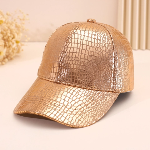 Mode Faux Krokodillen Textuur PU Leer Honkbalpet Metaalachtig Goud Zwart Verstelbaar Buiten Zonnescherm Sport Hoed Unisex