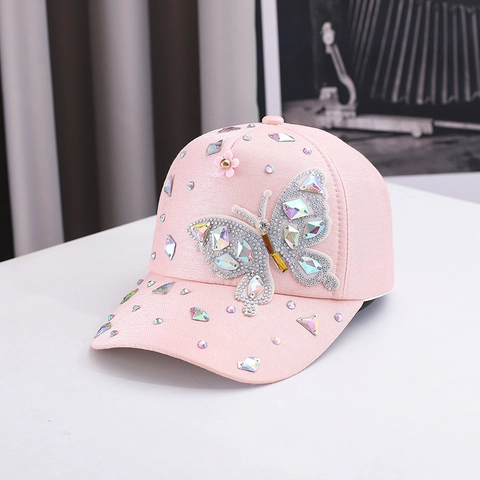 Cappellino da Baseball alla Moda con Farfalla per Donna Protezione Solare in Tessuto con Farfalla di Strass Colorati