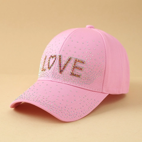 Modische Strass LOVE KISS Buchstaben Baseballkappe Für Damen Atmungsaktive Baumwolle Sonnenschutz Verstellbar Outdoor Streetwear Hut