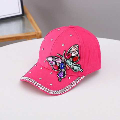 Women's Fashion Cotton Rhinestone Butterfly Baseball Cap Sun Protection Breathable Fashion Adjustable Outdoor Sport Hat